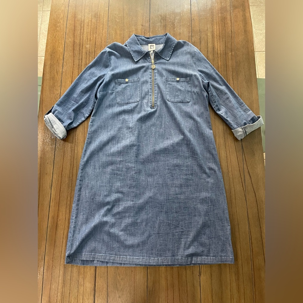 Anne Klein Denim 3/4 Sleeves Zip-Up Dress - Picture 2 of 10